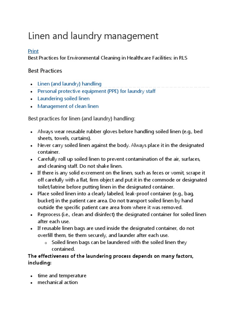 Linen and Laundry Management PDF Laundry Linens