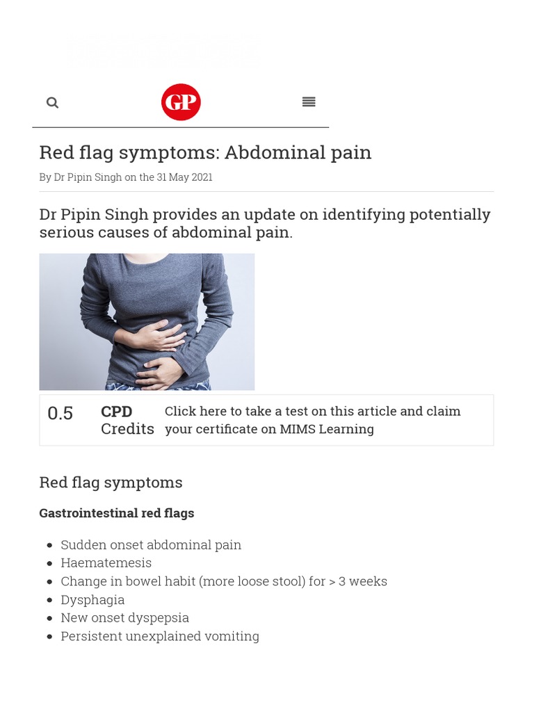 Red Flag Symptoms Abdominal Pain PDF Constipation