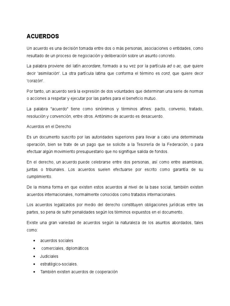 Definición y Ejemplos de Acuerdos | PDF | Tratado | Justicia