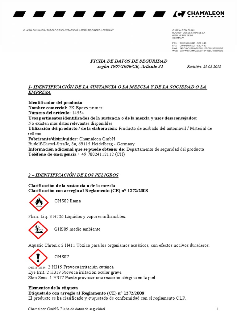 SDS 2K Epoxy Primer E PDF Agua Residuos