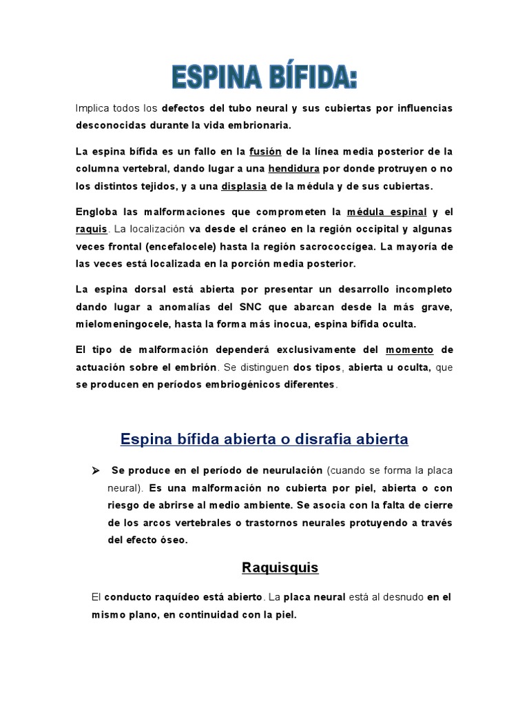 Espina Bífida: Tipos y Diagnóstico | PDF | Causas de la muerte ...