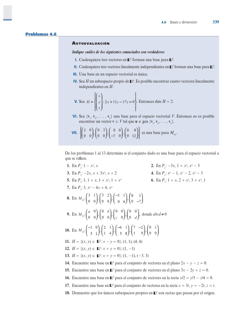 Bases Dimension PDF Espacio vectorial Base (álgebra lineal)