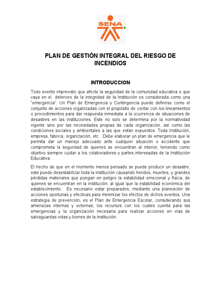 Plan Integral de Emergencia Escolar contra Incendios | PDF | Valores ...
