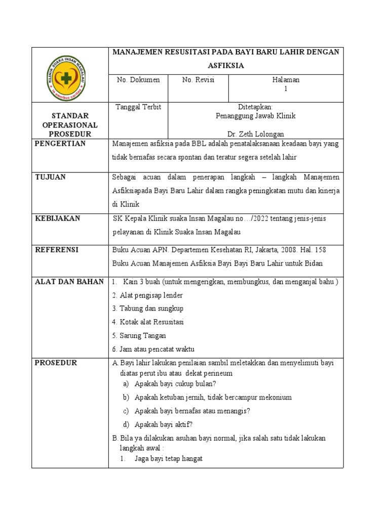 Sop Resusitasi Pada Bayi Baru Lahir Dengan Asfiksia  PDF