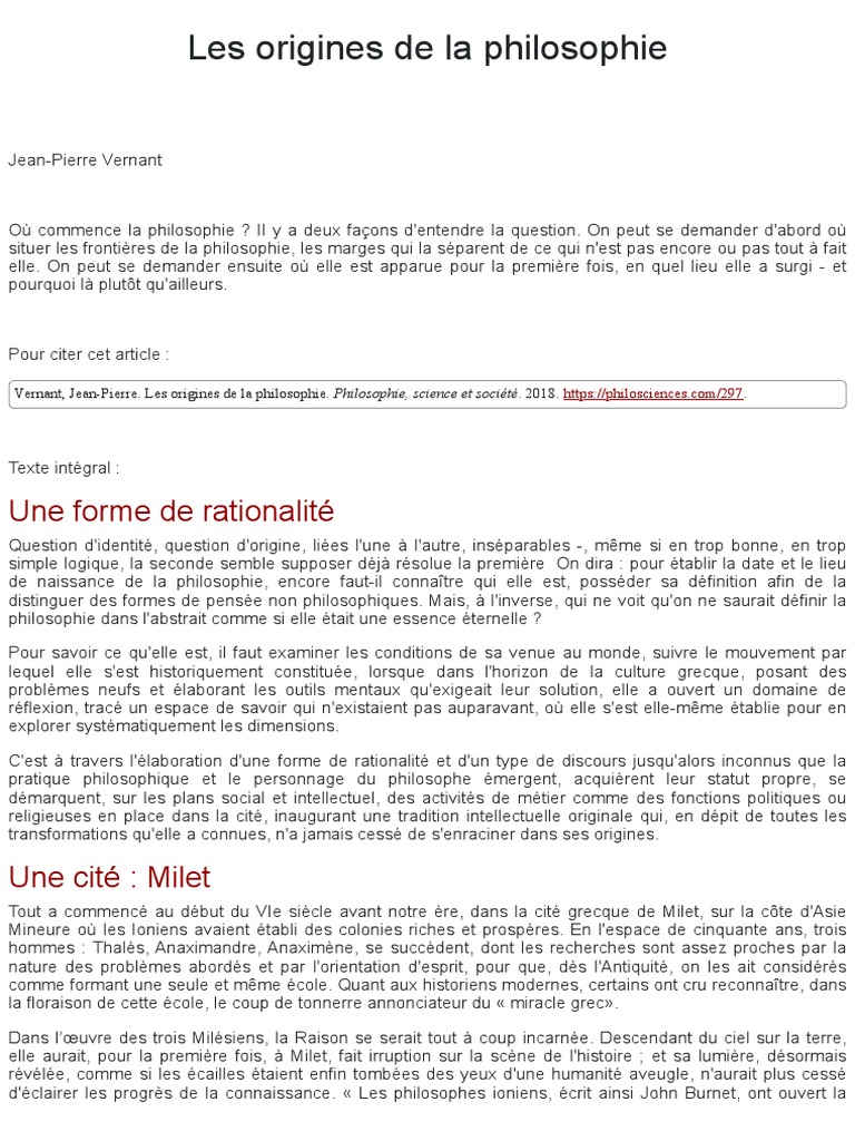 Les origines de la philosophie grecque | PDF | Mythologie grecque | Vérité