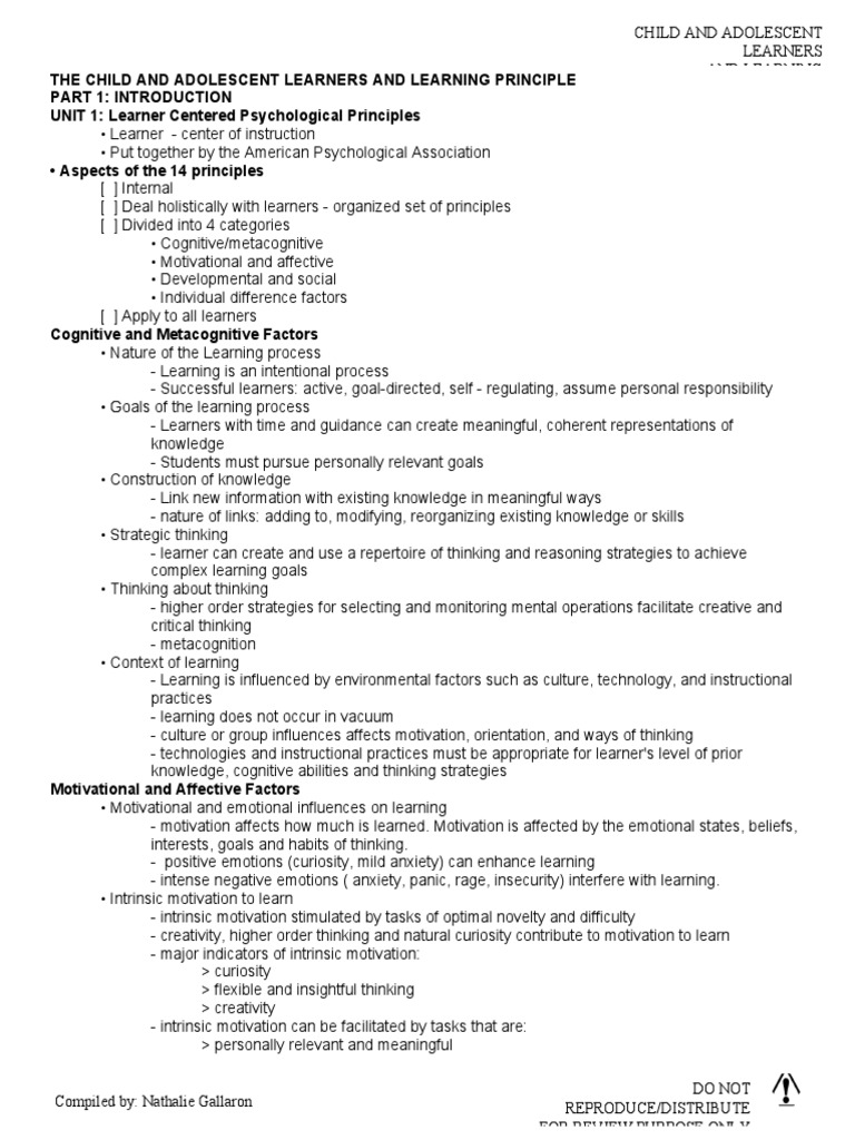 The Child and Adolescent Learners and Learning Principle | PDF ...