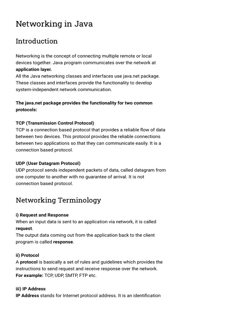 Java Networking PDF Protocol Suite Ip Address