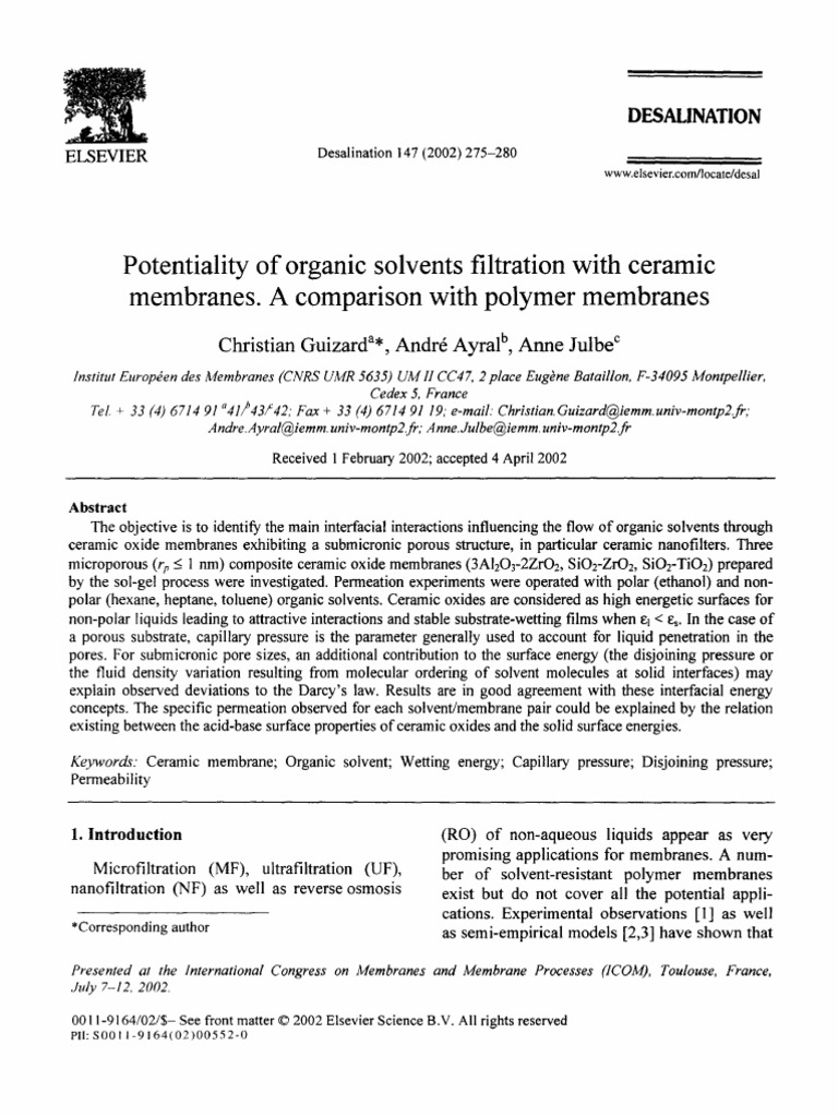 2002 Guizard Potentiality of Organic Solvents Filtration With Ceramic
