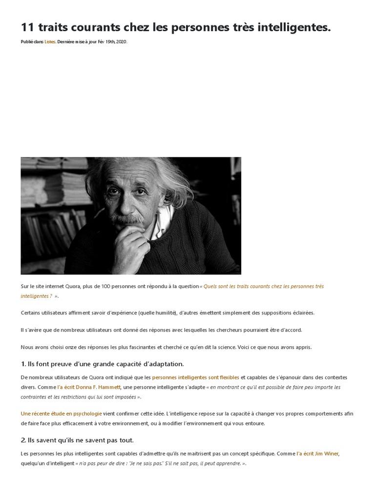Traits des personnes intelligentes | PDF | Intelligence | Autogestion