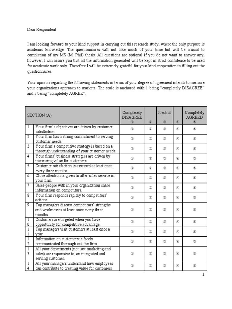 thesis questionnaire format