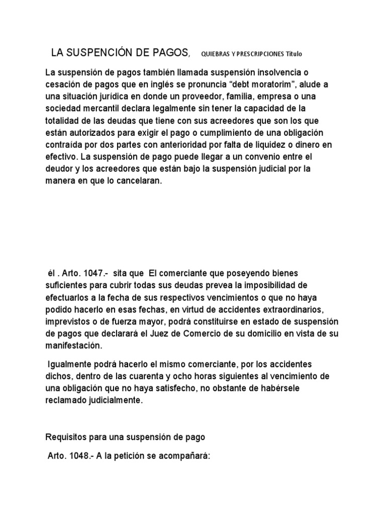 Derechos y procedimientos en casos de suspensión de pagos, quiebras y