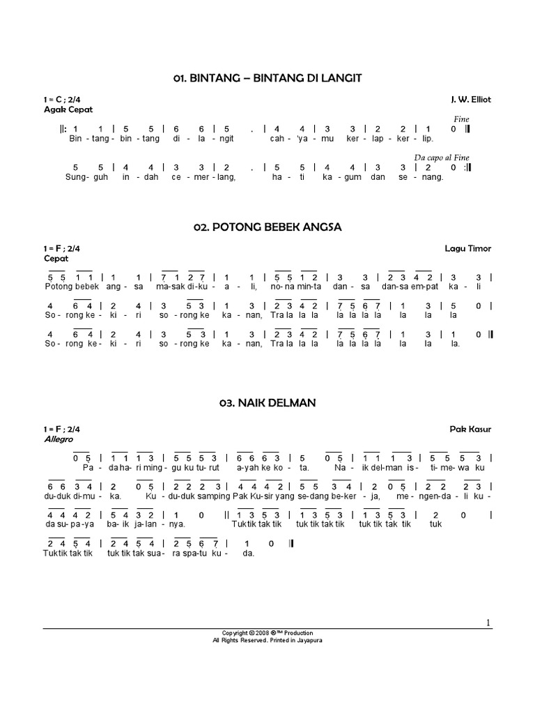 Not Angka Lagu Anak | PDF