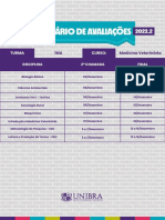 CALENDARIO DE PROVA Medicina Veterinária 2022.2 - 2 CH e Final COPA - MANHÃ