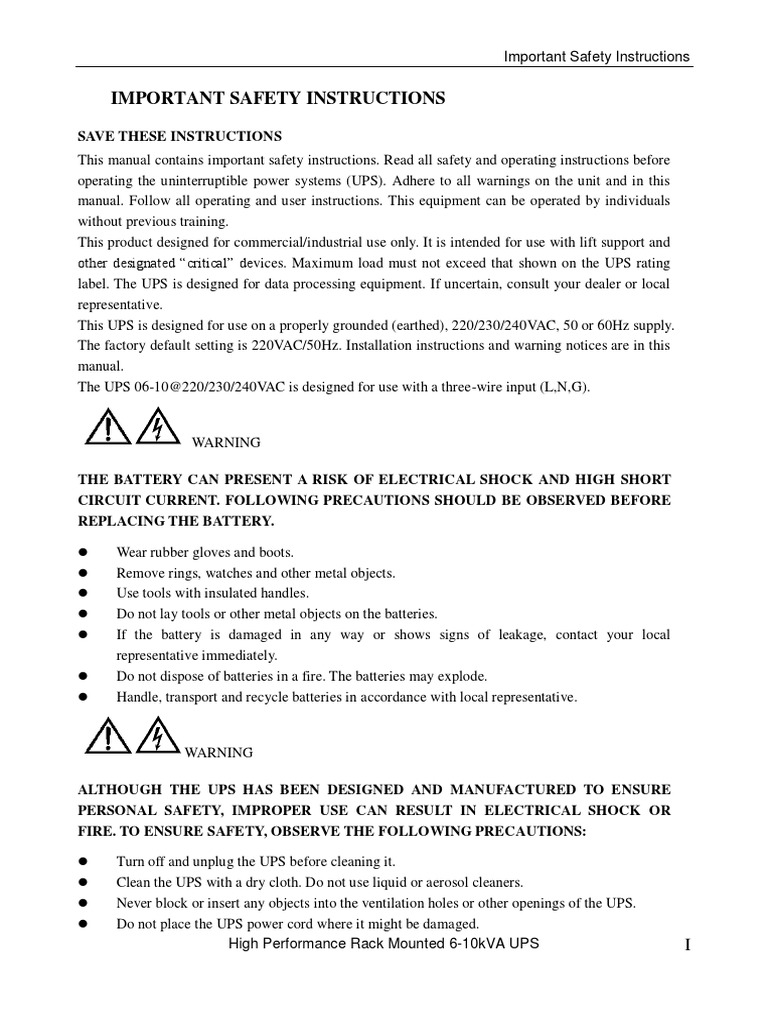 UPS Safety Instructions and Precautions | PDF | Power Inverter ...