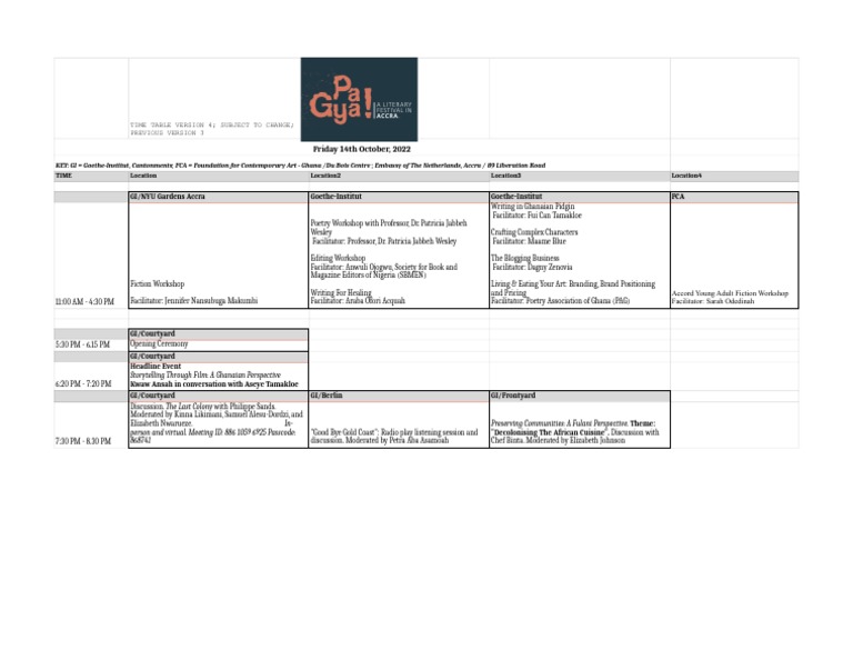 Pa Gya 2022 Schedule Friday PDF Ghana