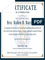 Certificate: Bro. Robin B. Baricaua