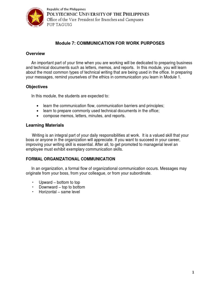 Module 7 Communication For Work Purposes Download Free Pdf