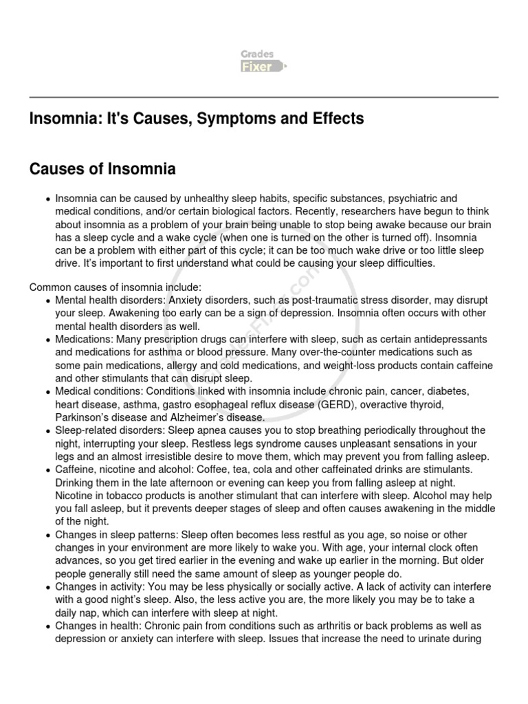 Causes and Symptoms of Insomnia | PDF | Sleep | Insomnia