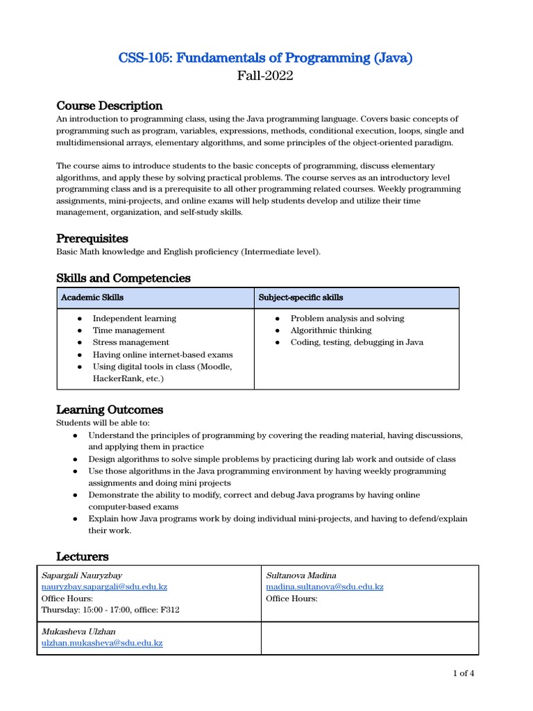 CSS-105 - Syllabus (Fall-2022) | PDF | Computer Programming | Test ...