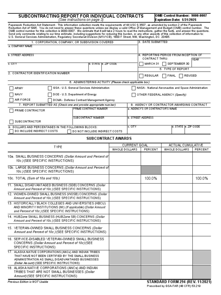 SF294 21 | PDF | Subcontractor | General Services Administration