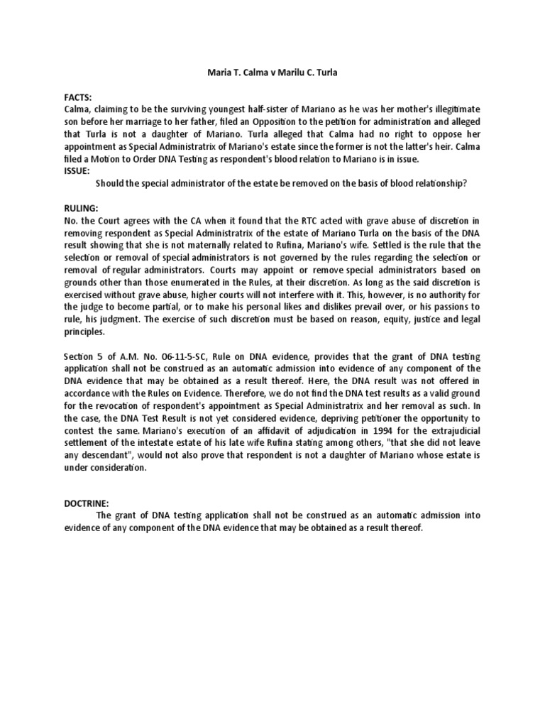 Calma v. Turla: DNA Testing Dispute | PDF | Judiciaries | Government