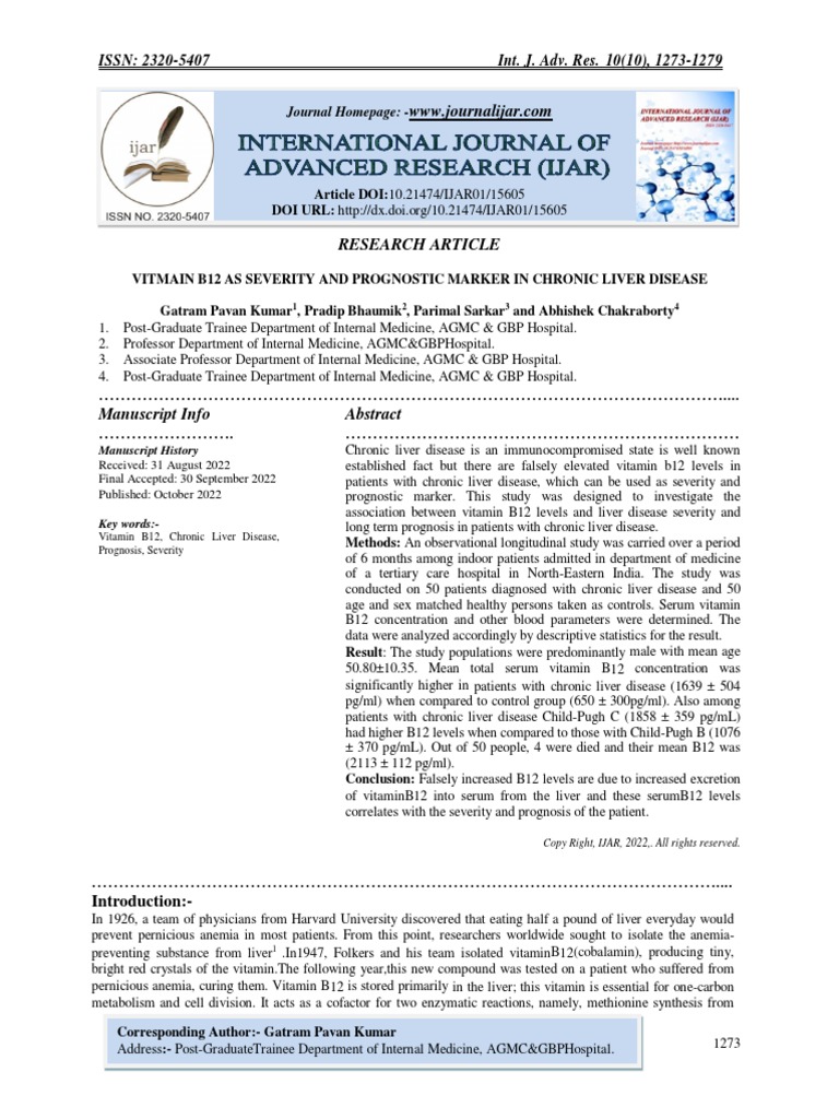 Vitmain B12 Asseverity and Prognostic Marker in Chronic Liver Disease