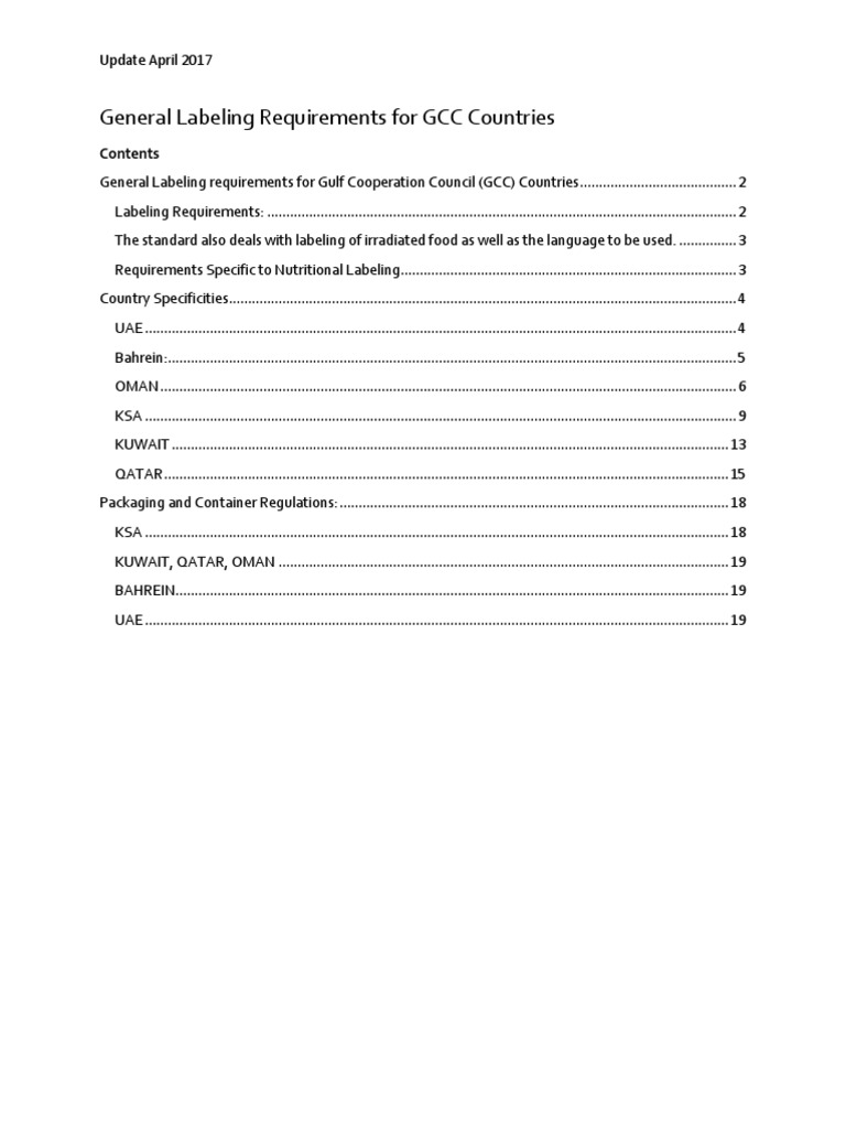 Labeling Requirements GCC Tea PDF Shelf Life Nutrition Facts Label
