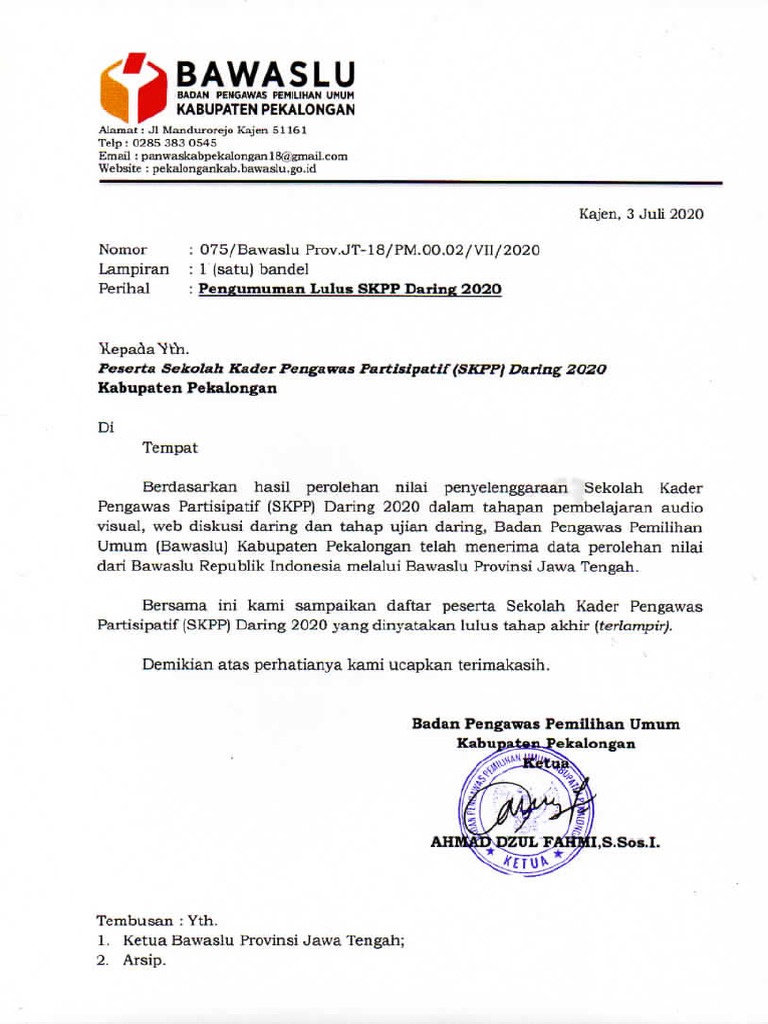 Surat Kelulusan SKPP Daring 2020 | PDF
