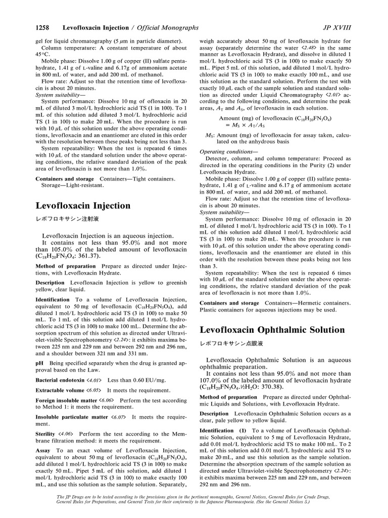 Levofloxacin Injection Monograph | PDF | Chromatography | Solubility