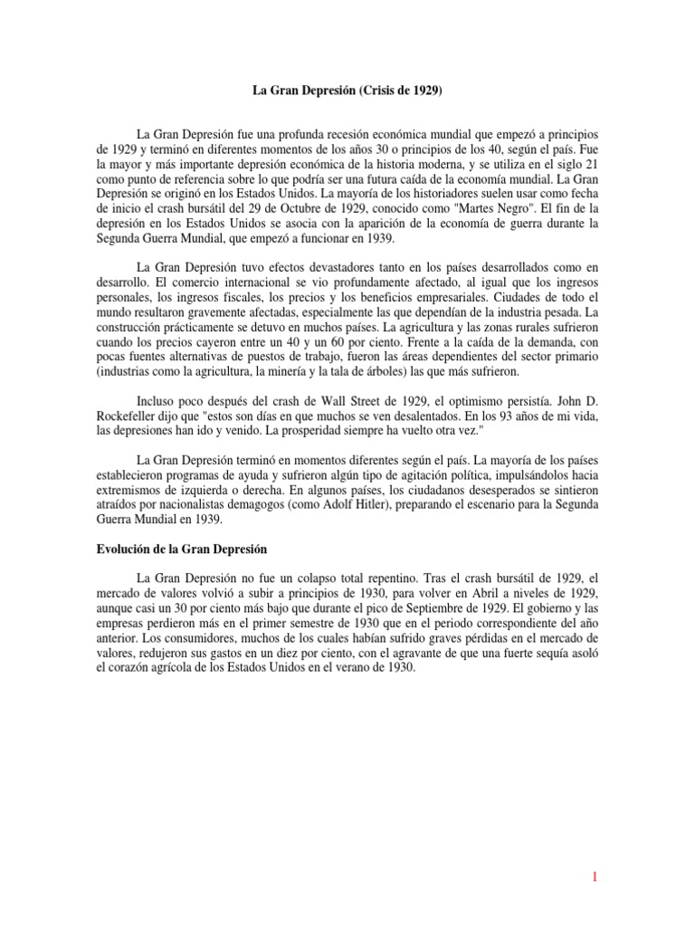 Causas de La Gran Depresión | PDF | Gran depresion | Nuevo acuerdo