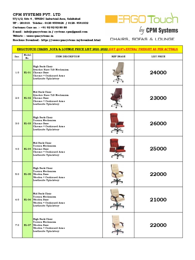Ergotouch Chairs Price List 20212022 Revised (With Images) PDF