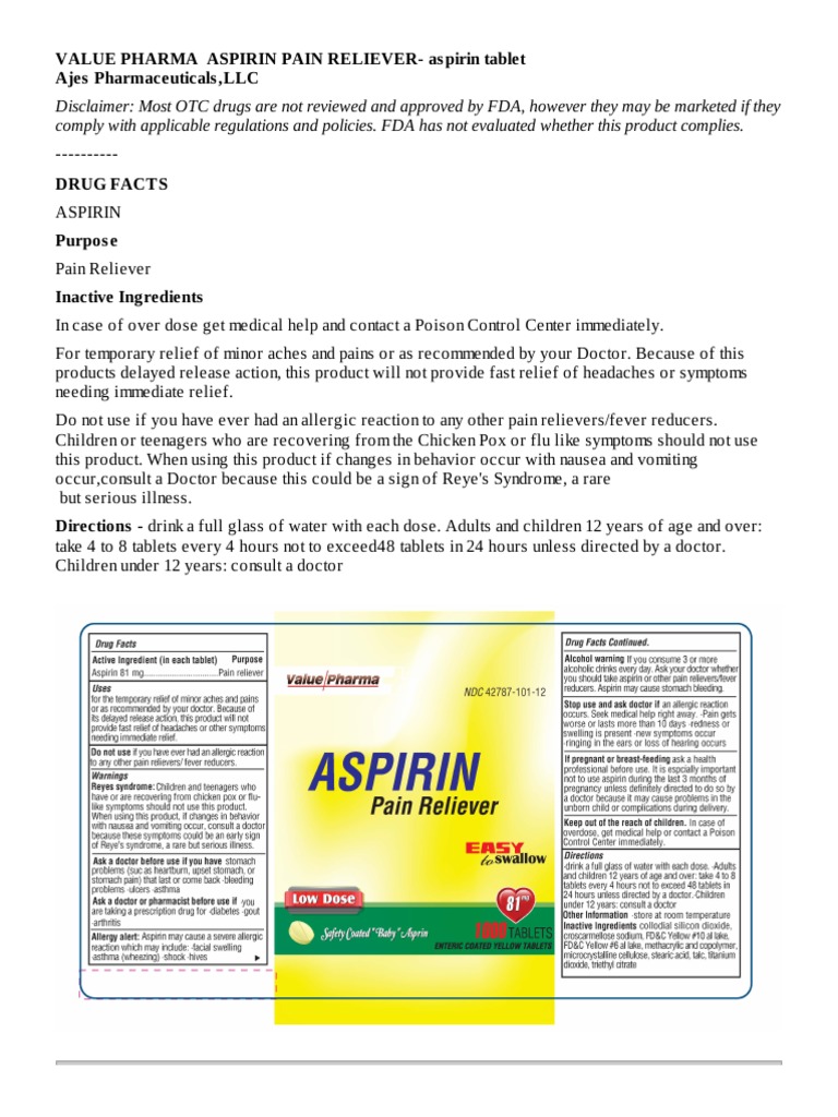 Aspirin PDF Aspirin Food And Drug Administration
