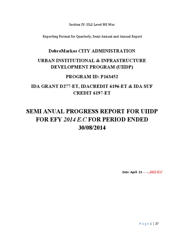 UIIDP Semi-Annual Progress Report 2014 | PDF | Infrastructure | City