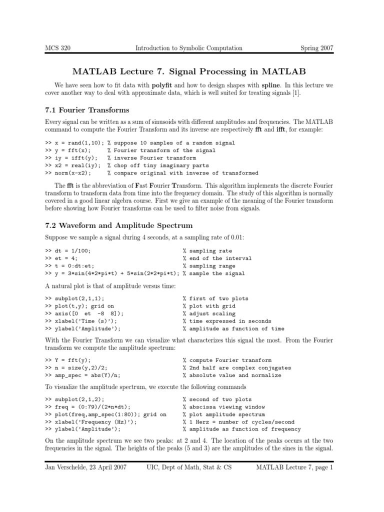 Signal Processing in MATLAB PDF Spectral Density Fourier Transform