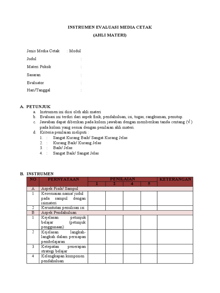Evaluasi Instrumen Media Cetak | PDF