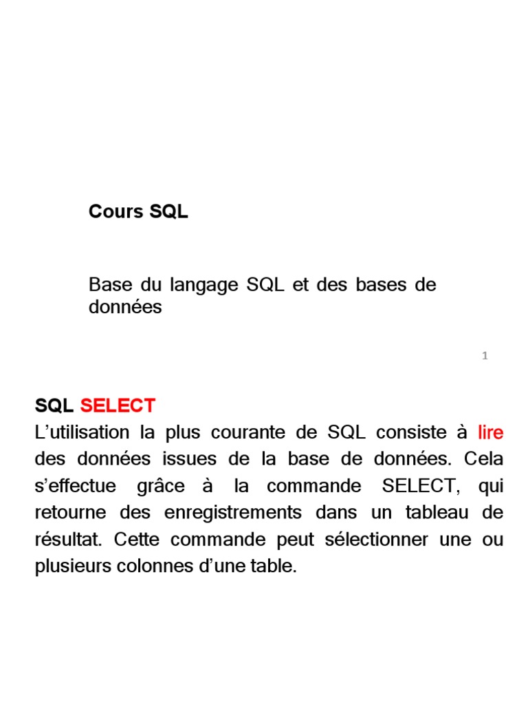 Introduction aux commandes SQL | PDF | SQL | Bases de données