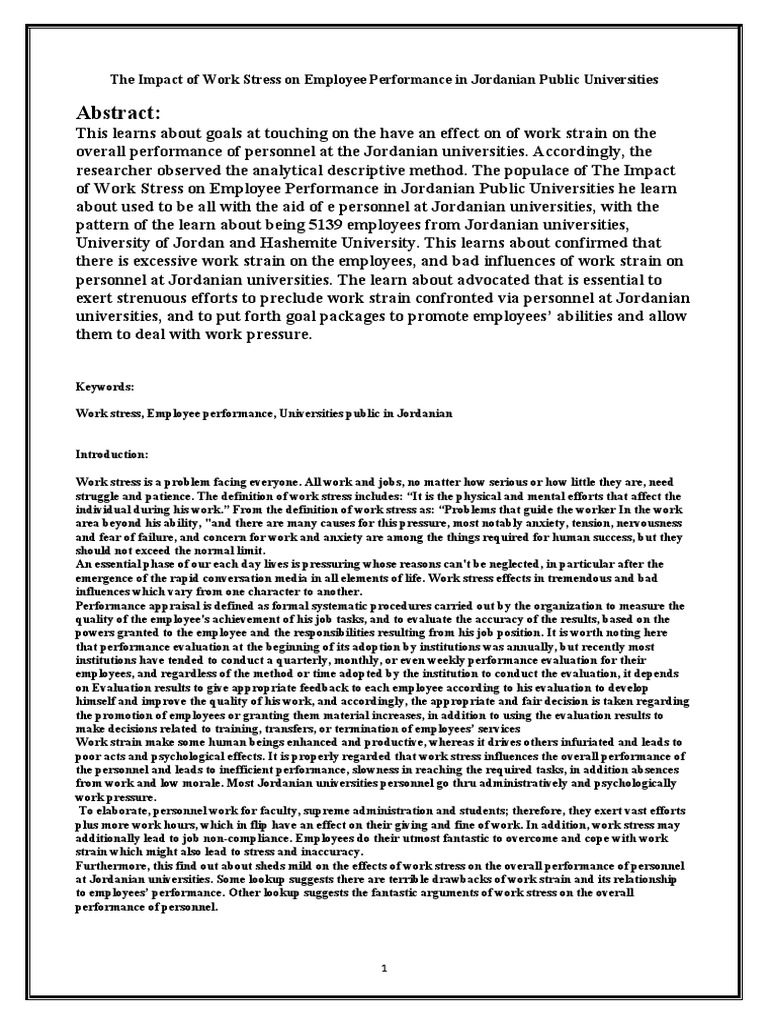 The Impact of Work Stress On Employee Performance in Jordanian Public ...