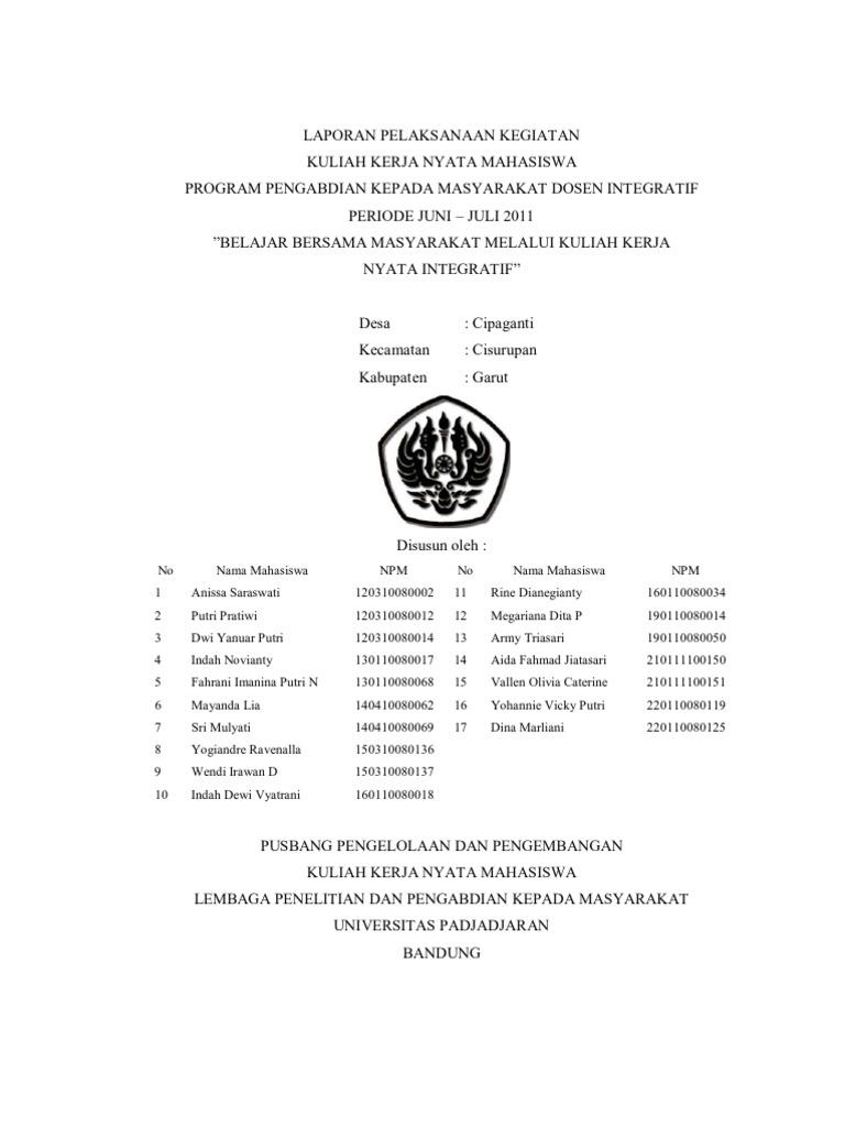 Laporan Pelaksanaan Kegiatan Lpk Kknm Unpad Desa Cipaganti 2011