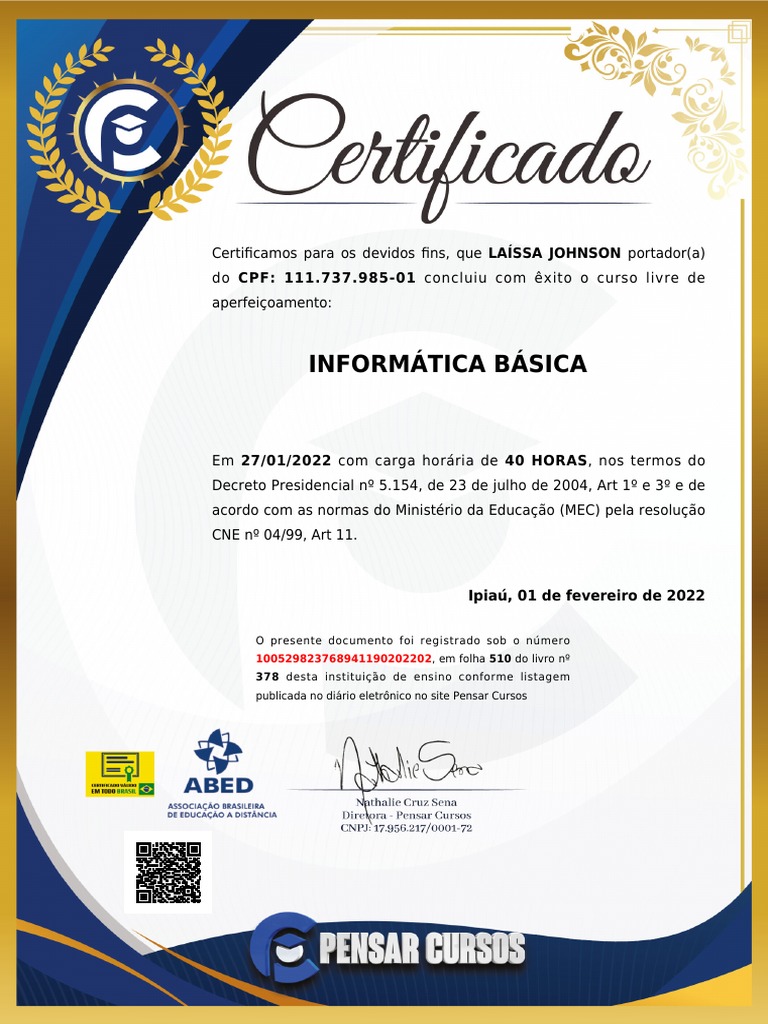 Certificado de Informática Básica | PDF