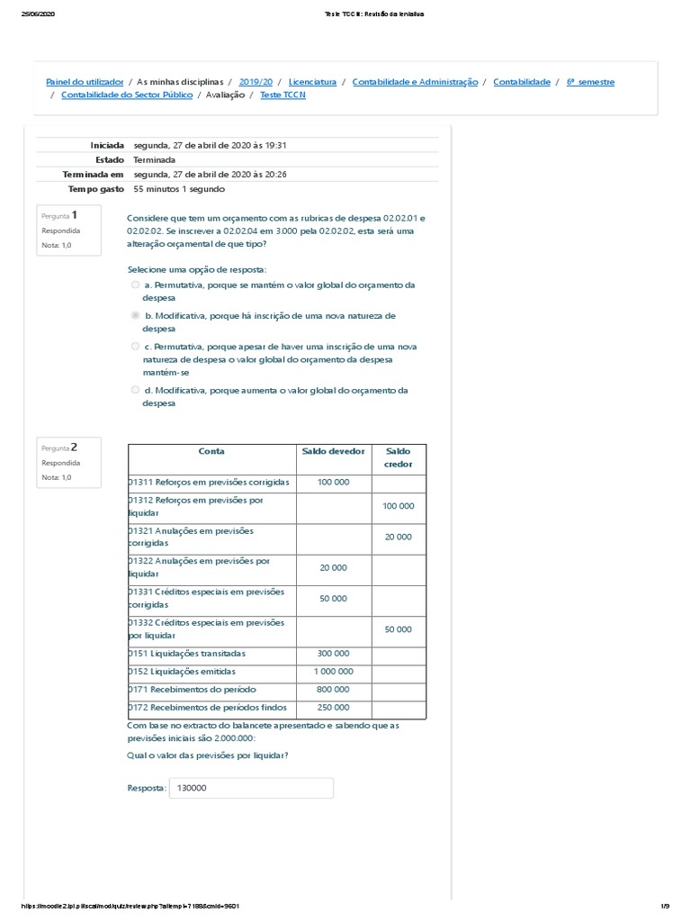 Revisão do Teste TCCN de Contabilidade | PDF | Orçamento | Contabilidade