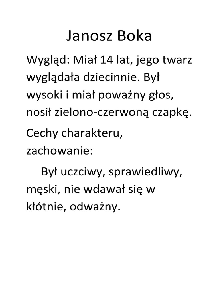 Chłopcy Z Placu Broni Tekst Charakterystyka Boki I Nemeczka Z Chłopców Z Placu Broni | PDF