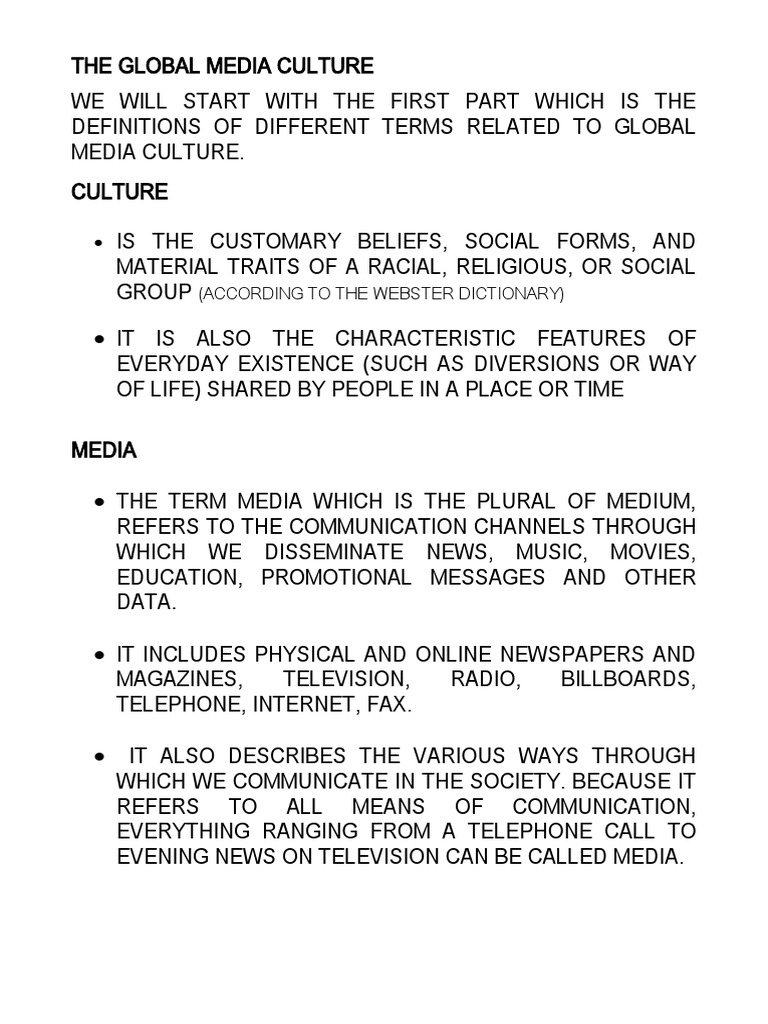 The Global Media Culture PDF Mass Media Printing