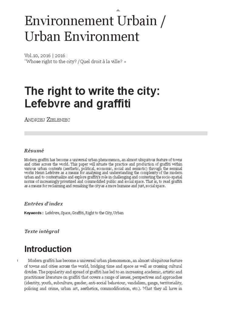 The Right To Write The City Lefebvre and Graffiti PDF