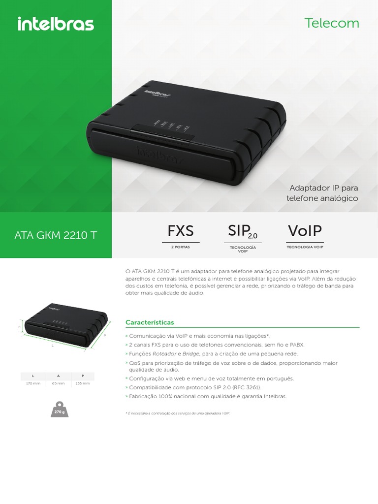 Datasheet Ata GKM 2210 T | PDF | Voz sobre IP (VoIP) | Rede de computadores
