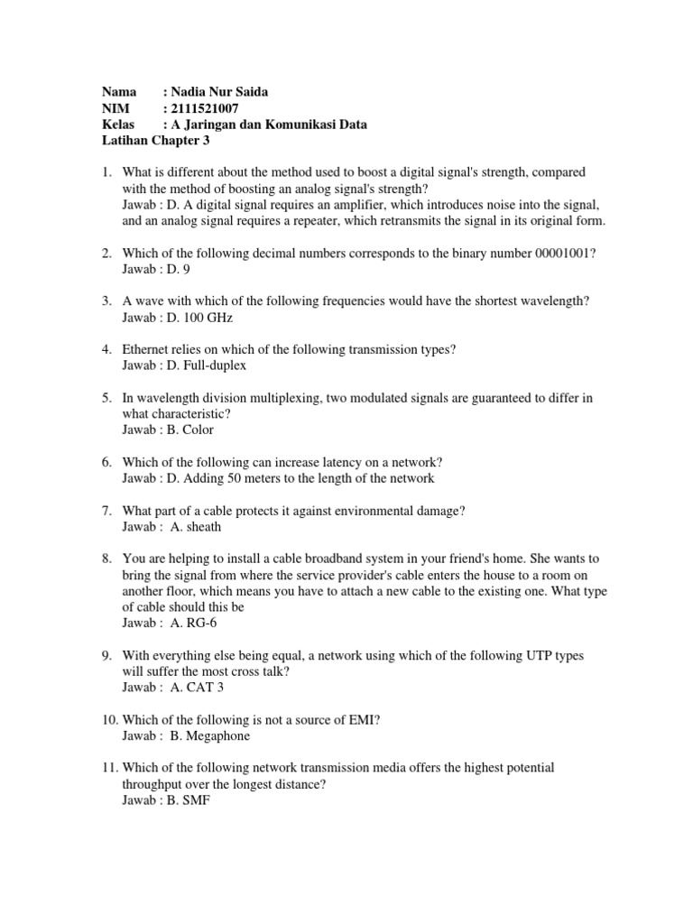 Network Fundamentals Practice Questions and Answers PDF Computer Network Optical Fiber