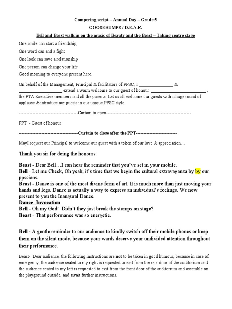 Annual Day Compering Script for Grade 5 | PDF | Krishna | Hinduism