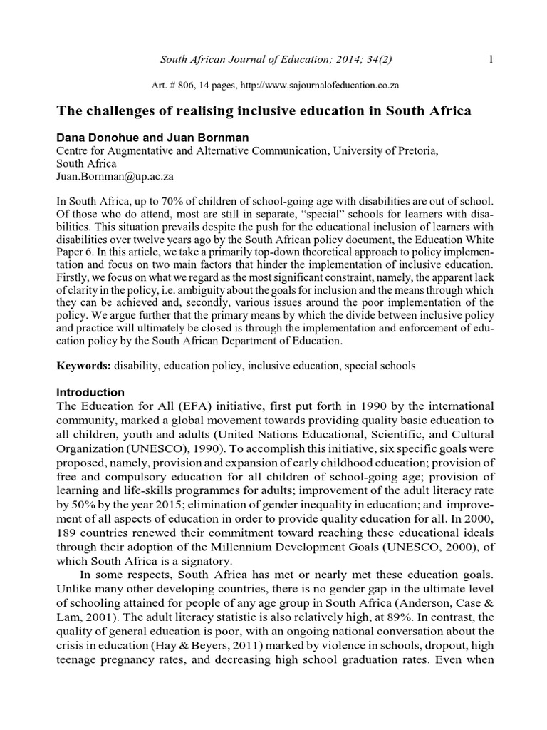 Challenges of Inclusive Education in SA | PDF | Inclusion (Education ...