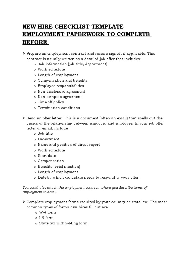 07 - New Hire Checklist Template | PDF | Employment | Irs Tax Forms