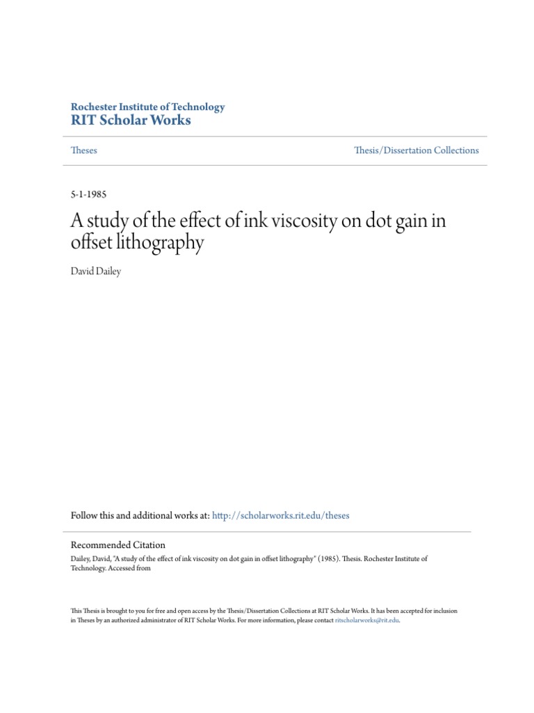 A Study of The Effect of Ink Viscosity On Dot Gain in Offset Lith PDF