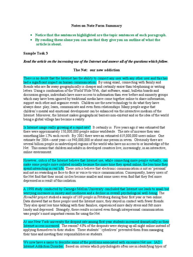 Notes On Note Form Summary | PDF | Loneliness | Internet